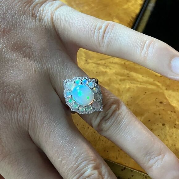 Natural Ethiopian Opal Sterling Silver Cocktail Ring Size 6 - Picture 4 of 10
